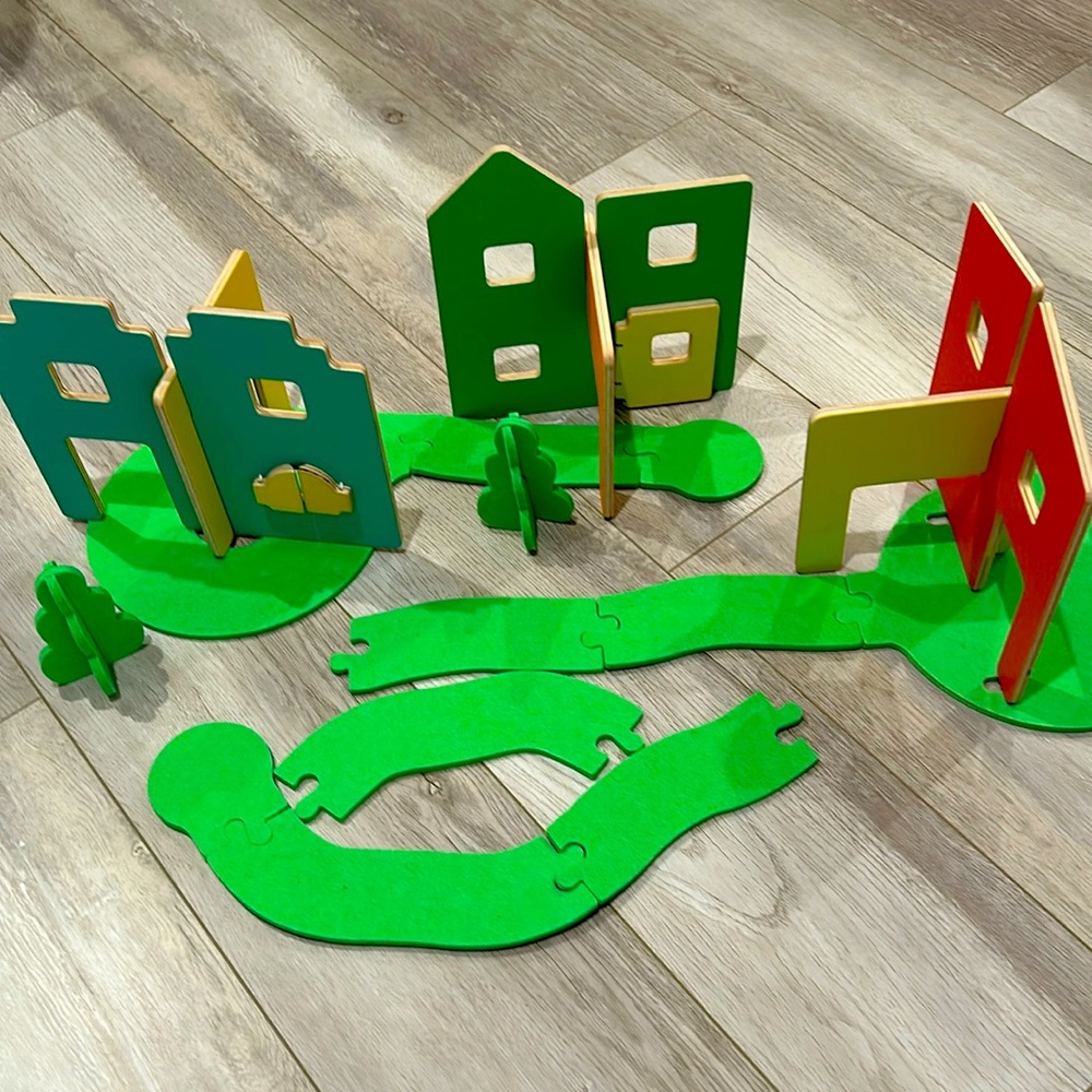 Lovevery wooden modular village and pathways from the connector play kit